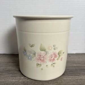 Pfaltzgraff Tea Rose Ceramic Crock Kitchen Utensil Holder Boho Farmhouse Cottage